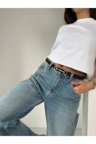 Kadın Acı Kahve Süet Uzun Silver Çift Tokalı Kemer-Süet Acı - COAKSCO (1)