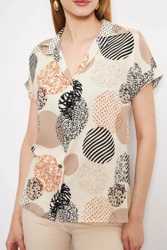 Kadın Açık Bej Desenli Kısa Kol Gömlek ARM-22Y001052-Açık Bej - 3