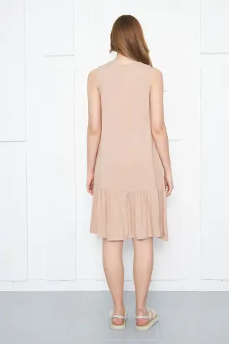 Kadın Açık Bej KOLSUZ ETEĞİ FIRFIRLI ELBİSE ARM-18Y001156-AÇIK BEJ - 5