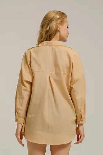 Kadın Açık Bej Oversize Uzun Basic Gömlek ARM-22Y001118-Açık Bej - 4