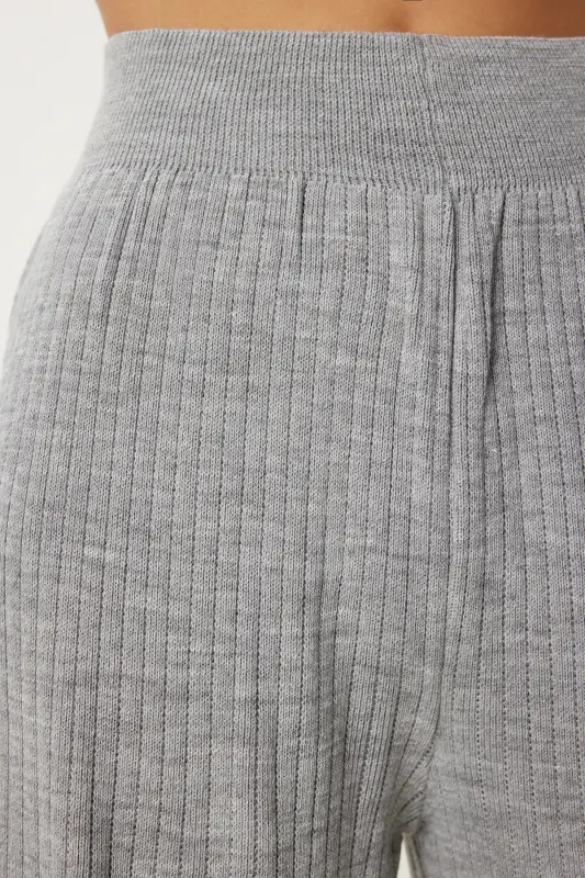 Kadın Açık Gri Fitilli Triko Pantolon Kİ00096 - Açık Gri - 3
