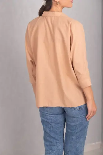 Kadın Açık Kahve Cepli Salaş Keten Gömlek ARM-21Y001035-Açık Kahve - 4