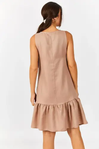 Kadın Açik Kahve Kolsuz Eteği Fırfırlı Elbise ARM-18Y001156-Açik Kahve - 4