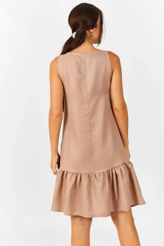 Kadın Açik Kahve Kolsuz Eteği Fırfırlı Elbise ARM-18Y001156-Açik Kahve - 4