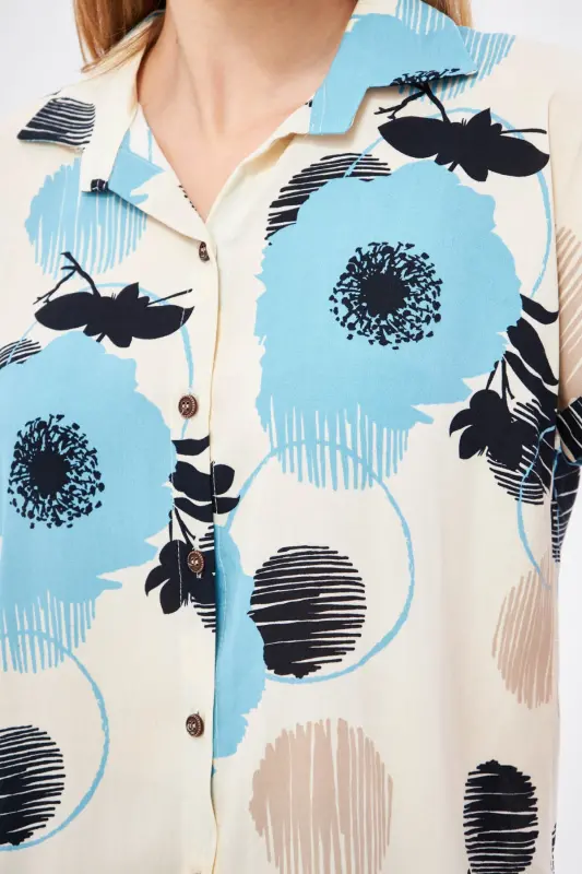 Kadın Açık Mavi Desenli Kısa Kol Gömlek ARM-22Y001052-Açık Mavi - 2