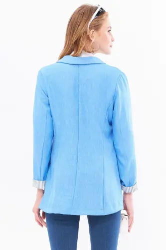 Kadın Açık Mavi Kol İçi Çizgili Tek Düğmeli Ceket ARM-22K001122-Açık Mavi - 5