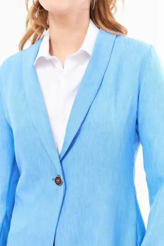 Kadın Açık Mavi Kol İçi Çizgili Tek Düğmeli Ceket ARM-22K001122-Açık Mavi - ARMONIKA (1)