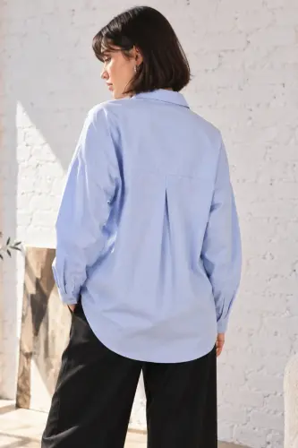 Kadın Açık Mavi Oversize Uzun Basic Gömlek ARM-22Y001118 - Açık Mavi - armonika (1)