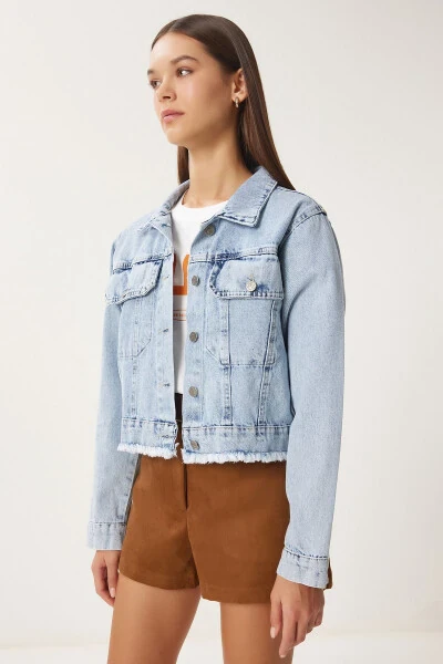Kadın Açık Mavi Püskül Detaylı Denim Ceket AN00218 - 2