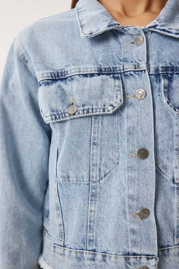 Kadın Açık Mavi Püskül Detaylı Denim Ceket AN00218 - 5