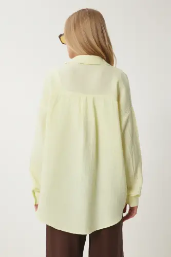 Kadın Açık Sarı Oversize Basic Müslin Gömlek MX00150 - Açık Sarı - 5