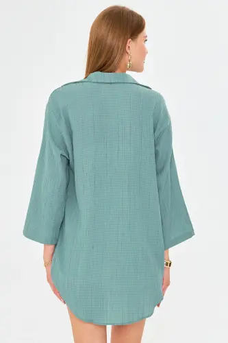 Kadın Açık Turkuaz Gömlek Yakalı Önden Bağcıklı Kimono Gömlek ARM-25K001006-Açık Turkuaz - 5