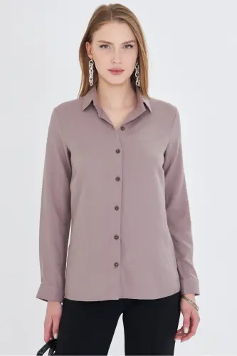 Kadın Açık Vizon Uzun Kollu Düz Gömlek ARM-18Y001176-Açık Vizon - ARMONIKA (1)