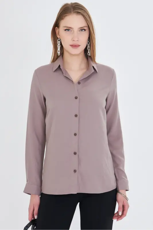 Kadın Açık Vizon Uzun Kollu Düz Gömlek ARM-18Y001176-Açık Vizon - 2