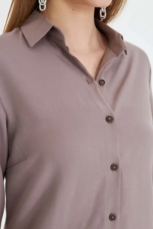 Kadın Açık Vizon Uzun Kollu Düz Gömlek ARM-18Y001176-Açık Vizon - 4