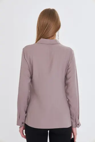 Kadın Açık Vizon Uzun Kollu Düz Gömlek ARM-18Y001176-Açık Vizon - 5