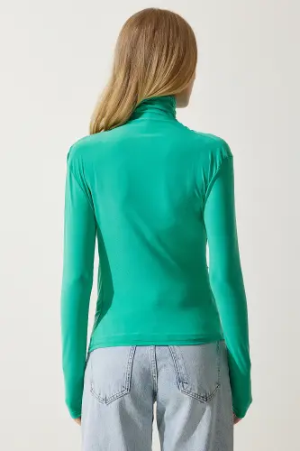 Kadın Açık Yeşil Büzgü Detaylı Dik Yaka Sandy Bluz FF00135 - Açık Yeşil - 5