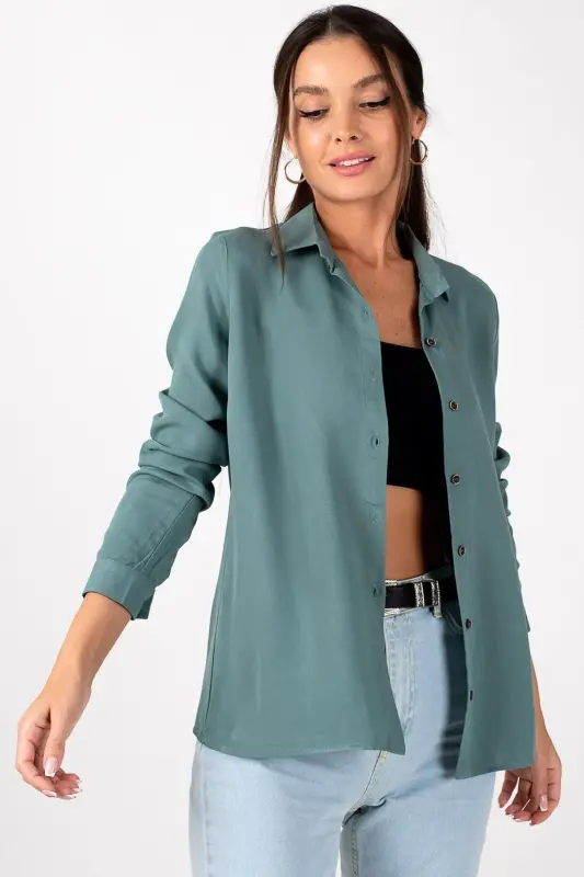 Kadın Açık Yeşil UZUN KOLLU DÜZ GÖMLEK ARM-18Y001176-Açık Yeşil - 2