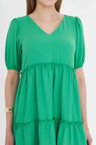 Kadın Açık Yeşil V Yaka Kısa Kol Fırfırlı Elbise ARM-25Y001049-Açık Yeşil - 3