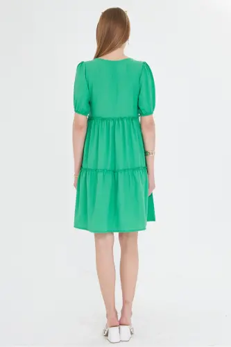 Kadın Açık Yeşil V Yaka Kısa Kol Fırfırlı Elbise ARM-25Y001049-Açık Yeşil - 4