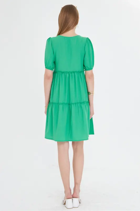 Kadın Açık Yeşil V Yaka Kısa Kol Fırfırlı Elbise ARM-25Y001049-Açık Yeşil - 4