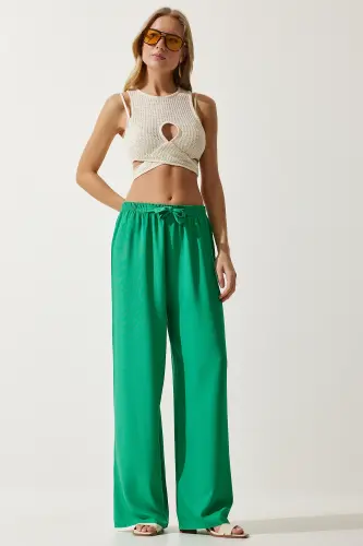 Kadın Açık Yeşil Yazlık Viskon Palazzo Pantolon EN00610-Açık Yeşil - HAPPINESS İSTANBUL (1)