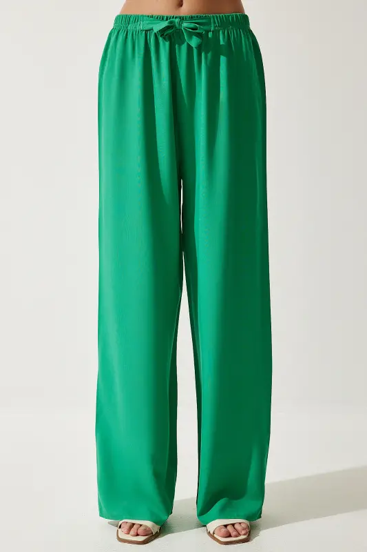 Kadın Açık Yeşil Yazlık Viskon Palazzo Pantolon EN00610-Açık Yeşil - 3