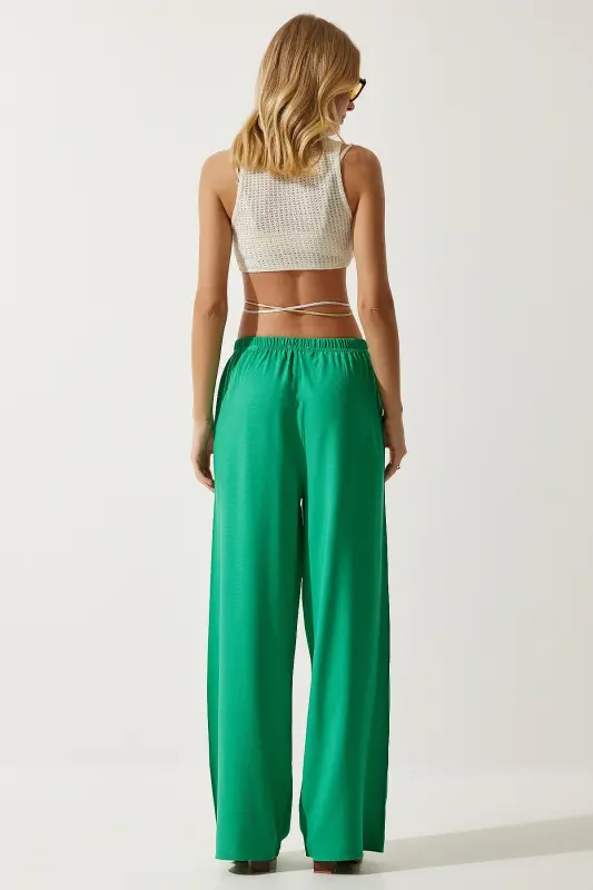 Kadın Açık Yeşil Yazlık Viskon Palazzo Pantolon EN00610-Açık Yeşil - 5