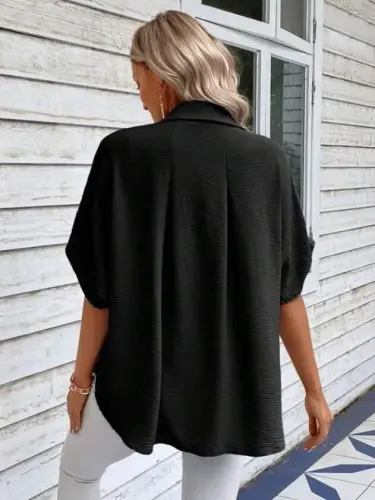 Kadın Aerobin Kumaş Oversize Kısa Kollu Gömlek - 4