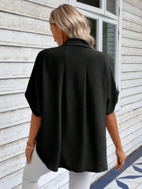 Kadın Aerobin Kumaş Oversize Kısa Kollu Gömlek - 4