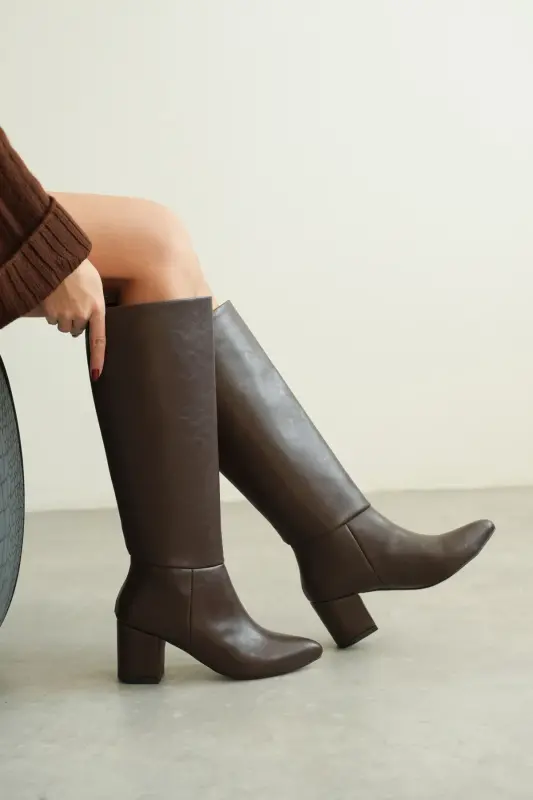 Kadın Akel Diz Altı Çekme Çizme - Kahve-Deri-Kahve - 4