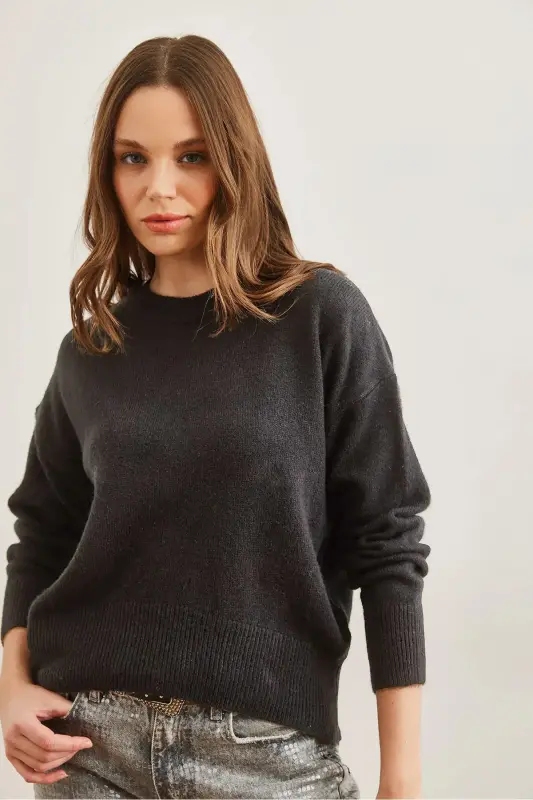 Kadın Antrasit Altı Oval Bisiklet Yaka Basic Triko Kazak KZK-19000914-Antrasit - 1