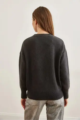 Kadın Antrasit Altı Oval Bisiklet Yaka Basic Triko Kazak KZK-19000914-Antrasit - 4