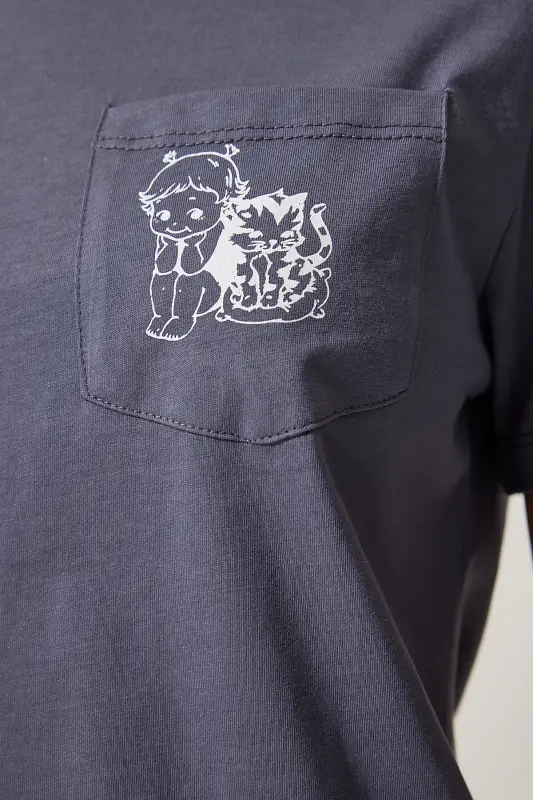 Kadın Antrasit Cepli Örme T-Shirt UB00252-Antrasit - 3