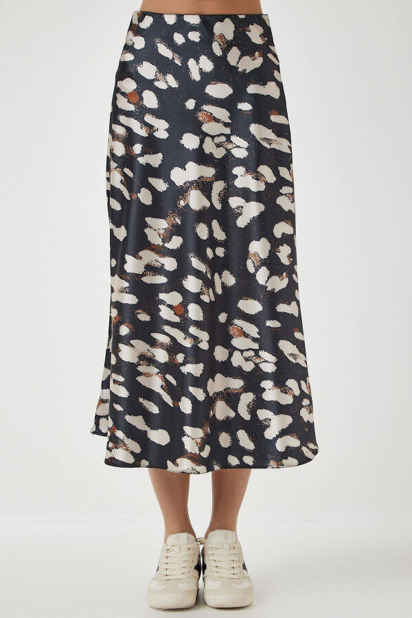 Kadın Antrasit Desenli Saten Yüzeyli Etek DD01142 - 4