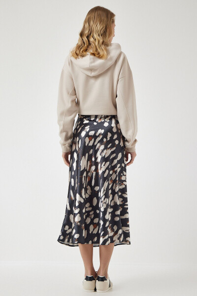Kadın Antrasit Desenli Saten Yüzeyli Etek DD01142 - 6