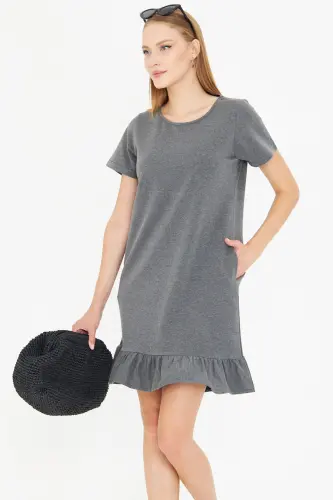 Kadın Antrasit Kısa Kollu Altı Fırfırlı Elbise ARM-20Y001032-Antrasit - ARMONIKA (1)