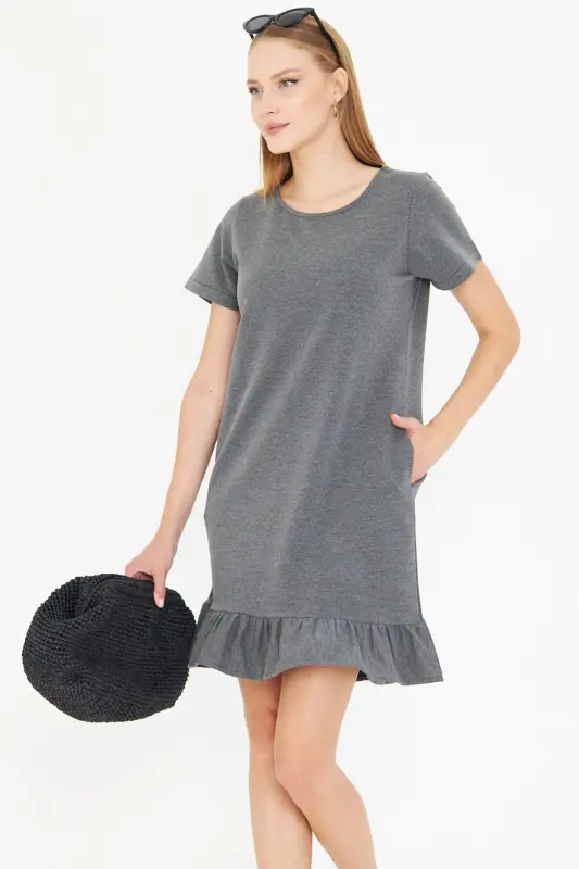 Kadın Antrasit Kısa Kollu Altı Fırfırlı Elbise ARM-20Y001032-Antrasit - 2