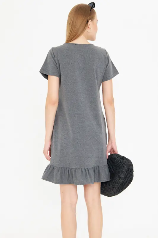 Kadın Antrasit Kısa Kollu Altı Fırfırlı Elbise ARM-20Y001032-Antrasit - 4