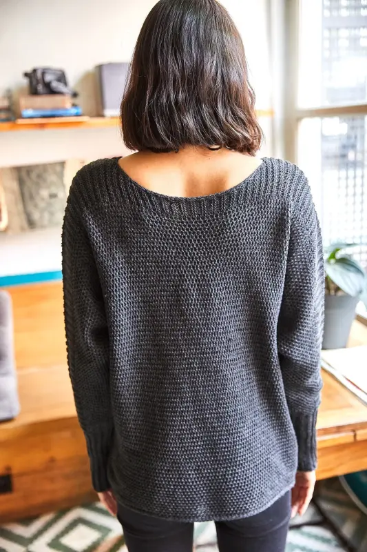 Kadın Antrasit Kol Detaylı Petek Örgü Kazak KZK-19000399-Antrasit - 5