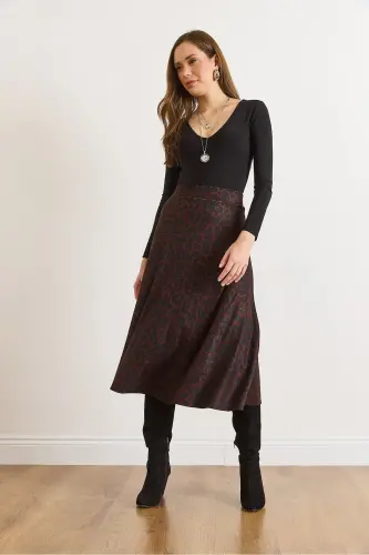 Kadın Antrasit Leopar Beli Lastikli Süet Dokulu Çan Etek ETK-19000141-Antrasit Leopar - 2