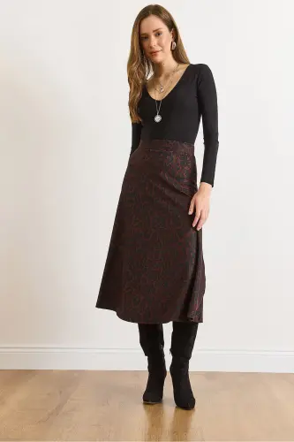 Kadın Antrasit Leopar Beli Lastikli Süet Dokulu Çan Etek ETK-19000141-Antrasit Leopar - 3