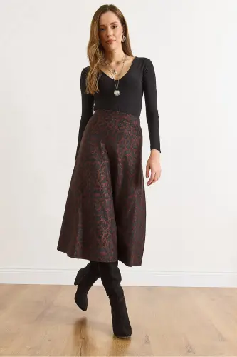 Kadın Antrasit Leopar Beli Lastikli Süet Dokulu Çan Etek ETK-19000141-Antrasit Leopar - 4