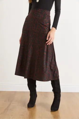 Kadın Antrasit Leopar Beli Lastikli Süet Dokulu Çan Etek ETK-19000141-Antrasit Leopar - 5