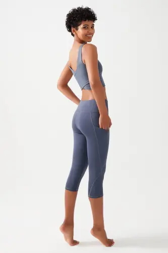 Kadın Antrasit Yüksek Bel Toparlayıcı Çift Cepli Diz Altı Kapri Tayt Capri-Antrasit - LOS OJOS (1)