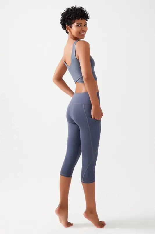 Kadın Antrasit Yüksek Bel Toparlayıcı Çift Cepli Diz Altı Kapri Tayt Capri-Antrasit - 2