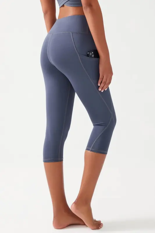 Kadın Antrasit Yüksek Bel Toparlayıcı Çift Cepli Diz Altı Kapri Tayt Capri-Antrasit - 3