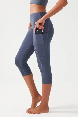 Kadın Antrasit Yüksek Bel Toparlayıcı Çift Cepli Diz Altı Kapri Tayt Capri-Antrasit - 6