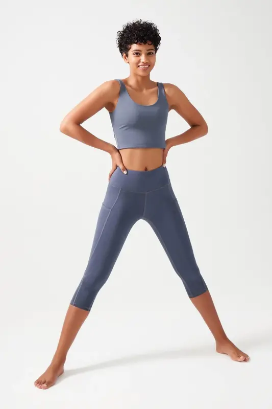 Kadın Antrasit Yüksek Bel Toparlayıcı Çift Cepli Diz Altı Kapri Tayt Capri-Antrasit - LOS OJOS