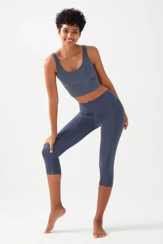 Kadın Antrasit Yüksek Bel Toparlayıcı Çift Cepli Diz Altı Kapri Tayt Capri-Antrasit - 5